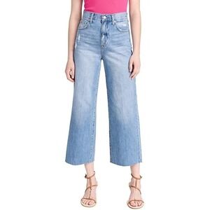 Pistola Loretta Jeans Solstice Wide Leg Crop Blue Frayed Edge Distressed Boho 26